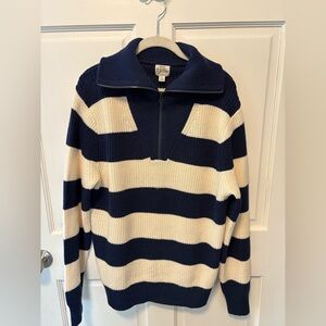 J. Crew Merino Wool rugby striped Henley 1/4 zip navy men’s sweater l large